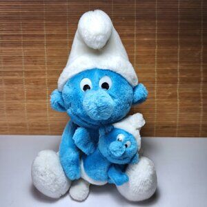 Smurf Plush with Baby 11” Vintage 1981 Stuffed Toy Peyo Wallace Berrie